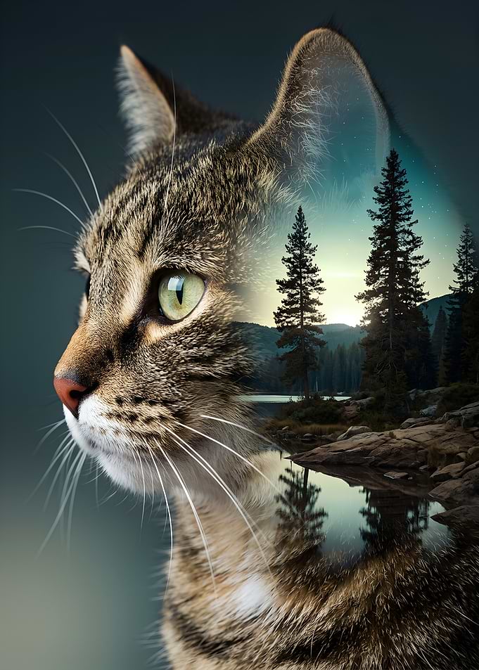 Cat and Forest Landscape Nature