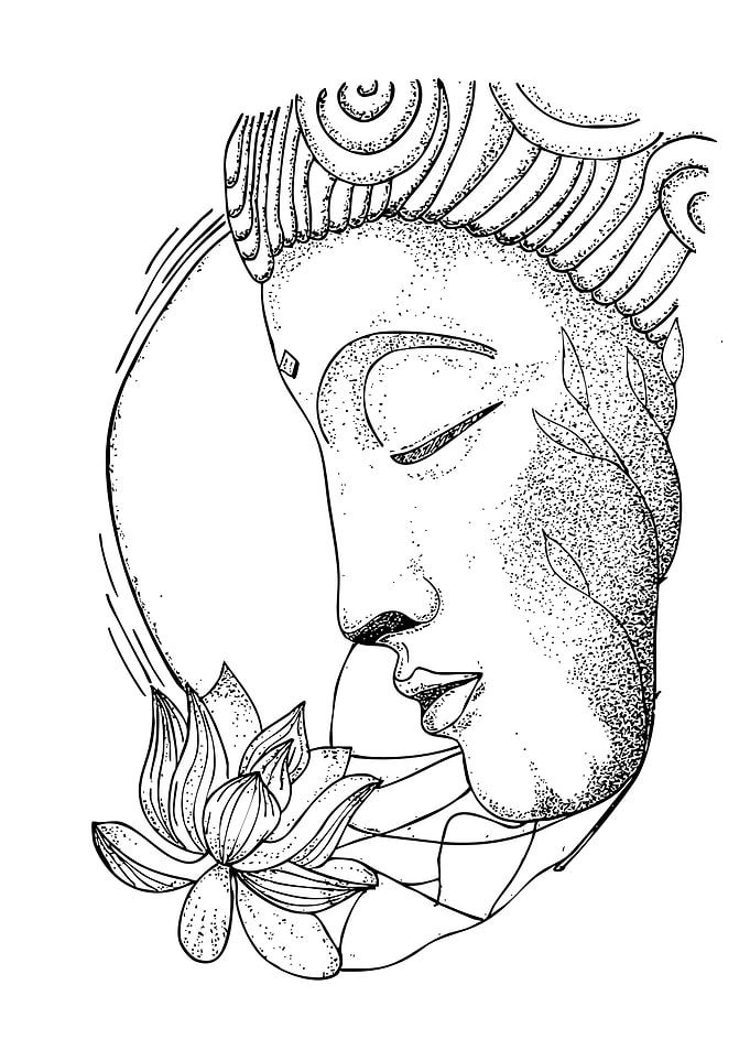 Buddha Head with Lotus Flower