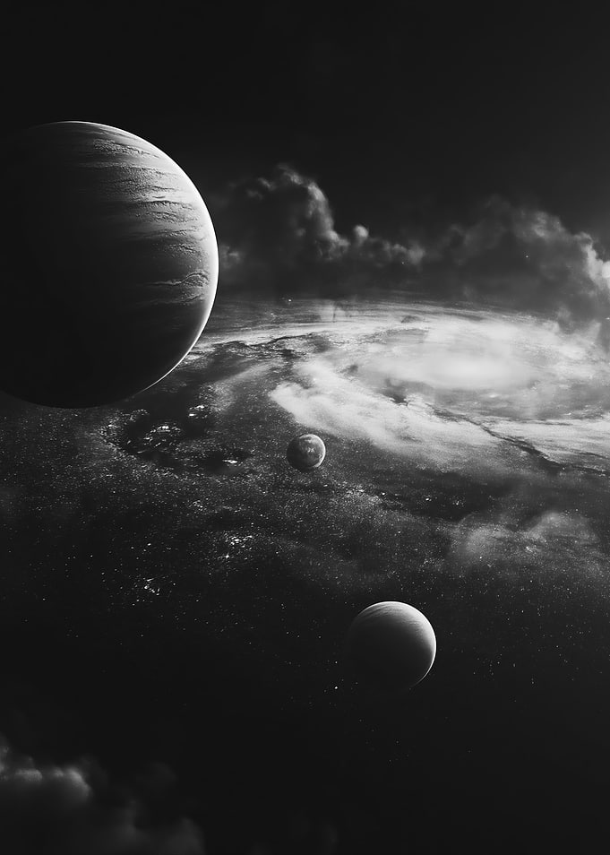 Cosmic Landscape with Planets and Nebula