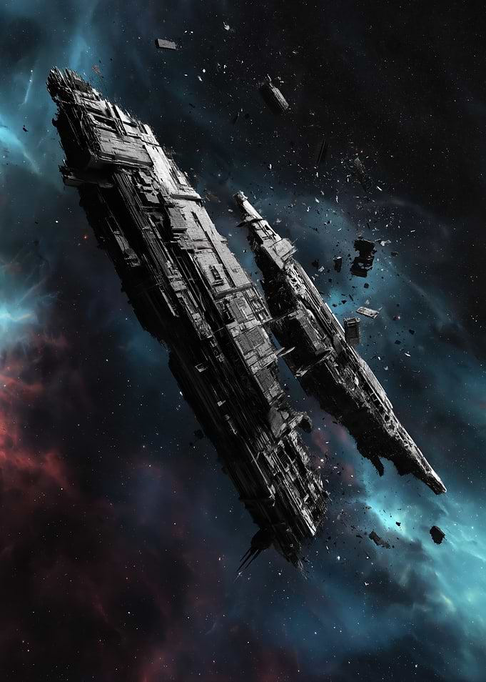 Massive Spaceship Wreckage in Nebula