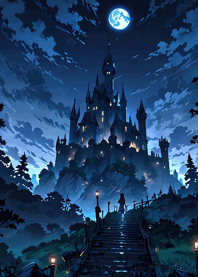 Enchanted Castle Under a Full Moon
