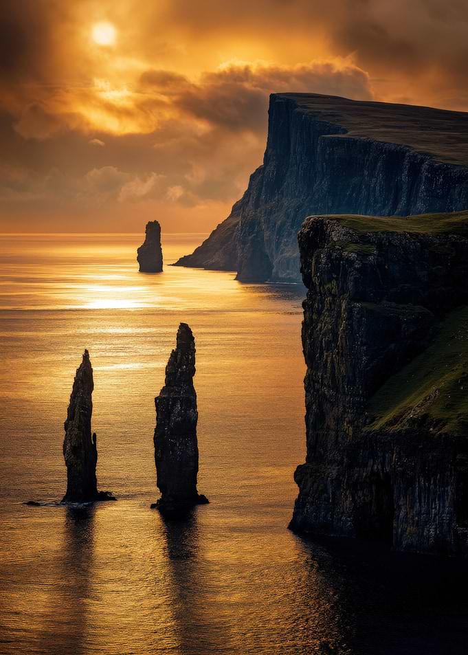 Dramatic Coastal Cliffs at Sunset