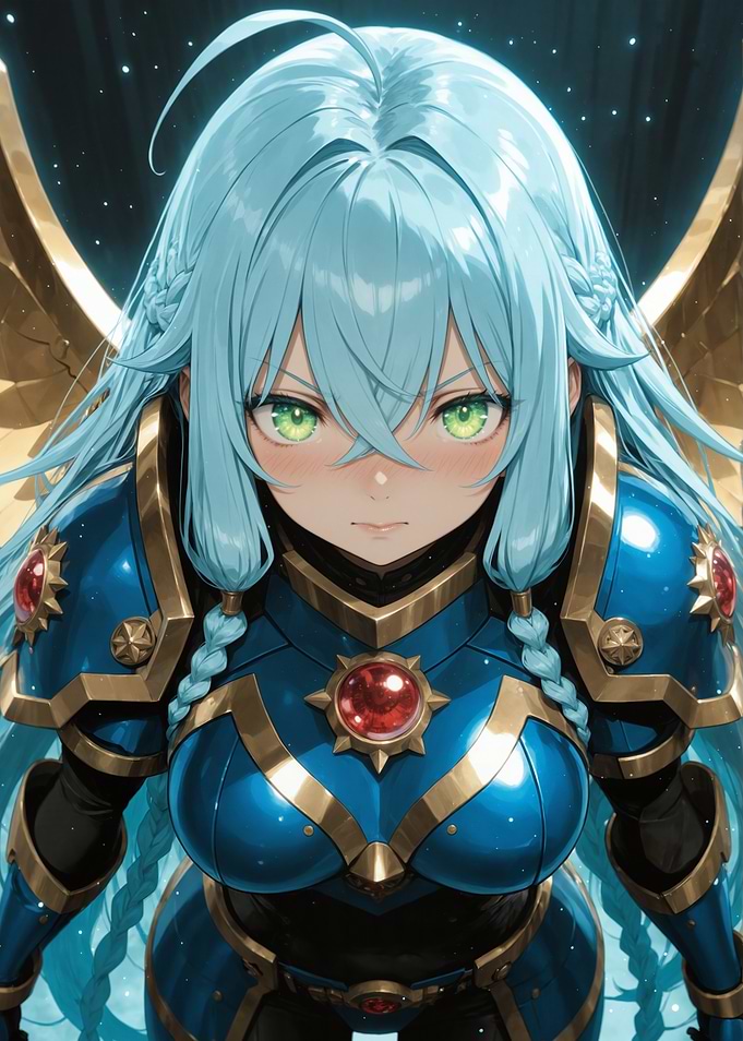 Anime Warrior with Blue Hair and Armor