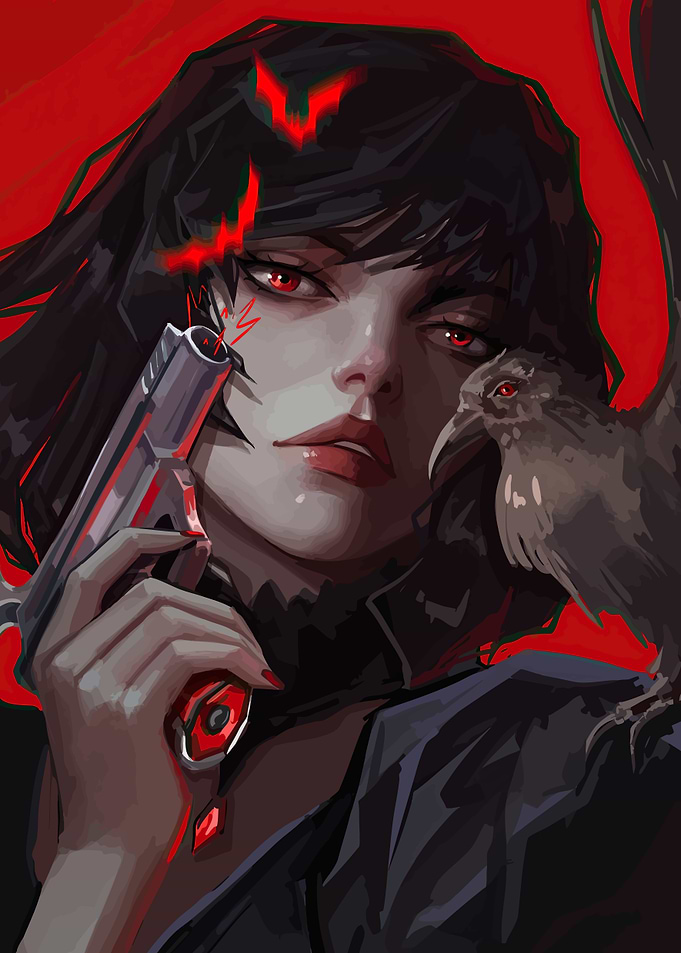 Woman with Gun and Bird