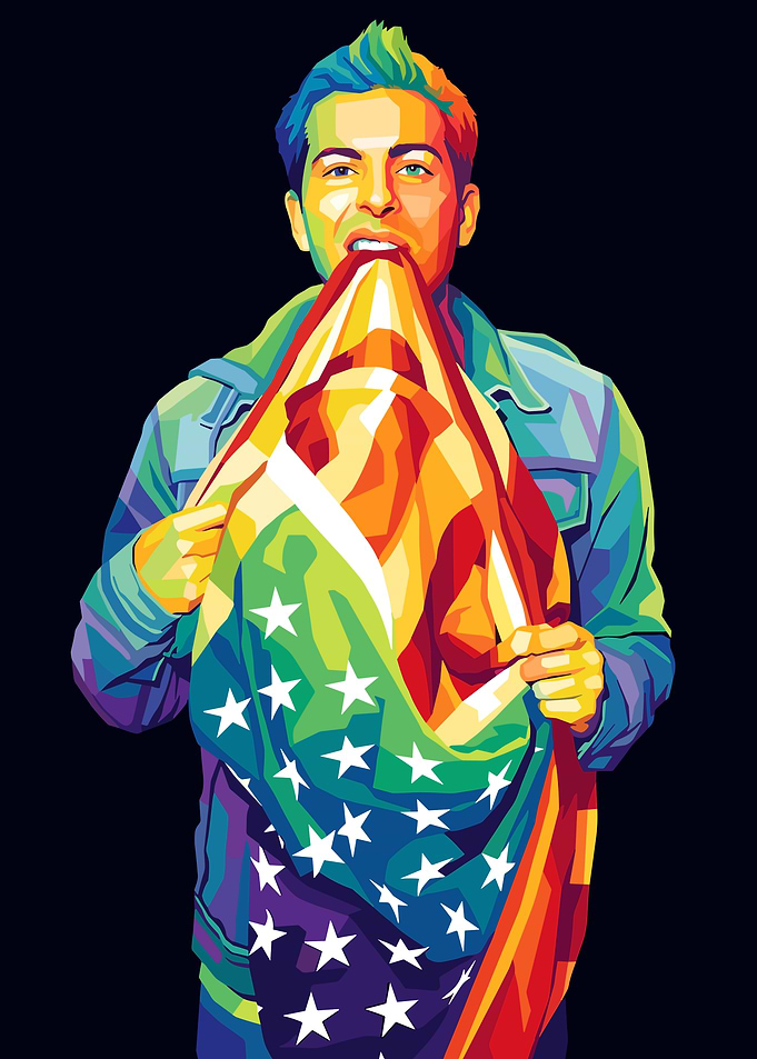 Hoodie Allen holding rainbow American flag