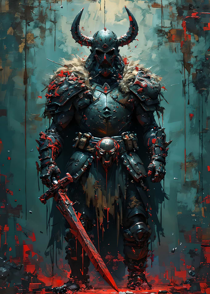 Dark Warrior with Bloody Sword