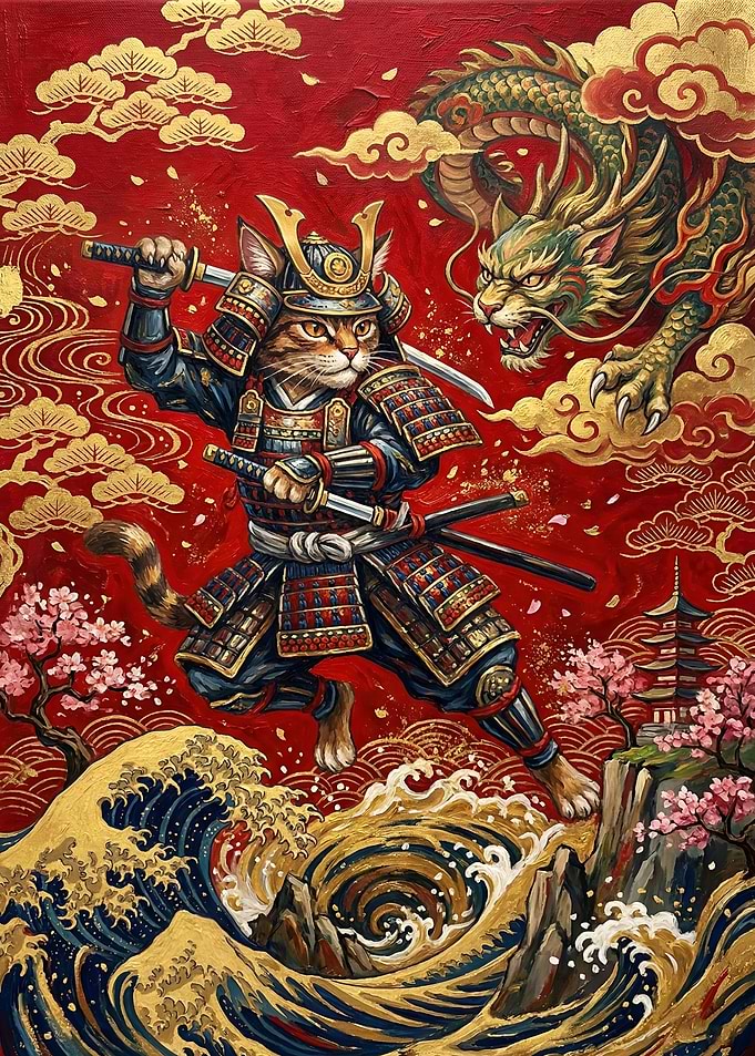 Samurai Cat vs. Dragon