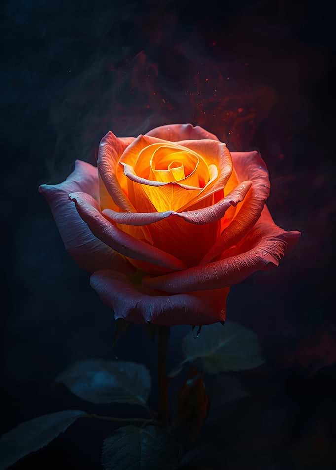Glowing Rose with Fiery Inner Light