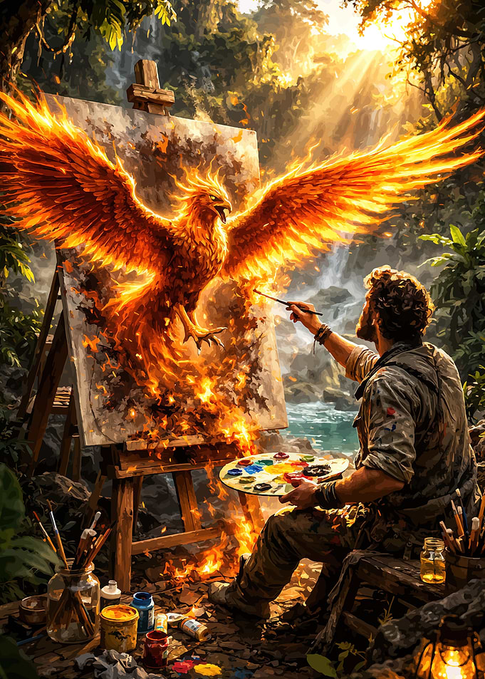 Artist paints a fiery phoenix