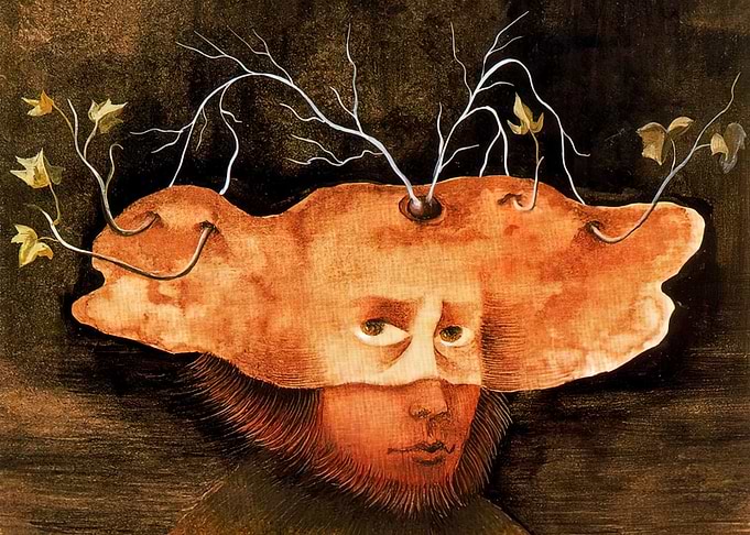 Surreal Portrait with Antlers and Vines by Remedios Varo