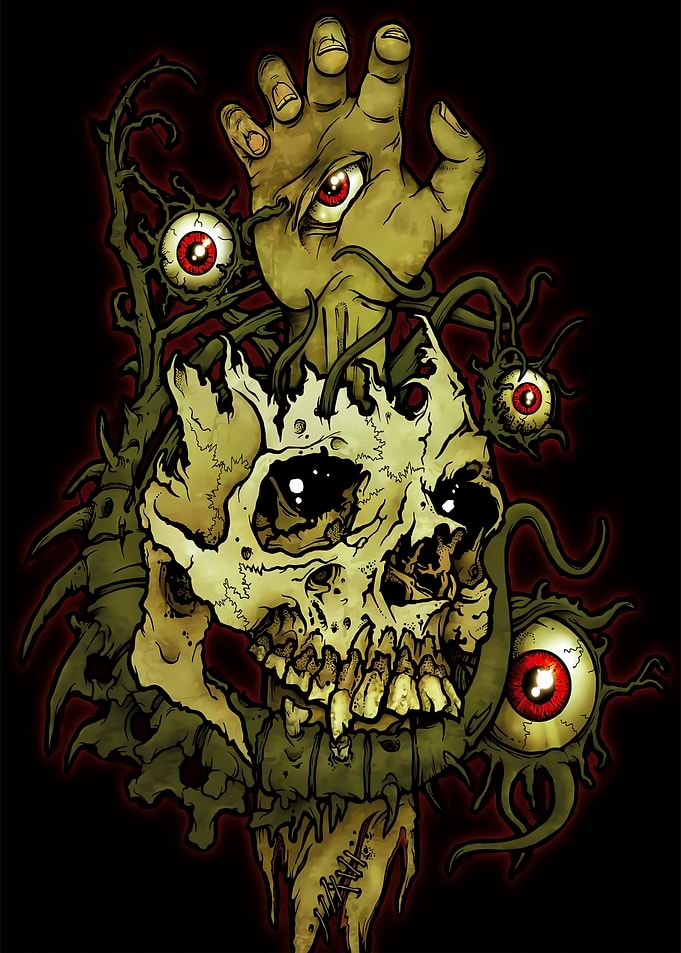 Horror Skull with Eyes and Hand