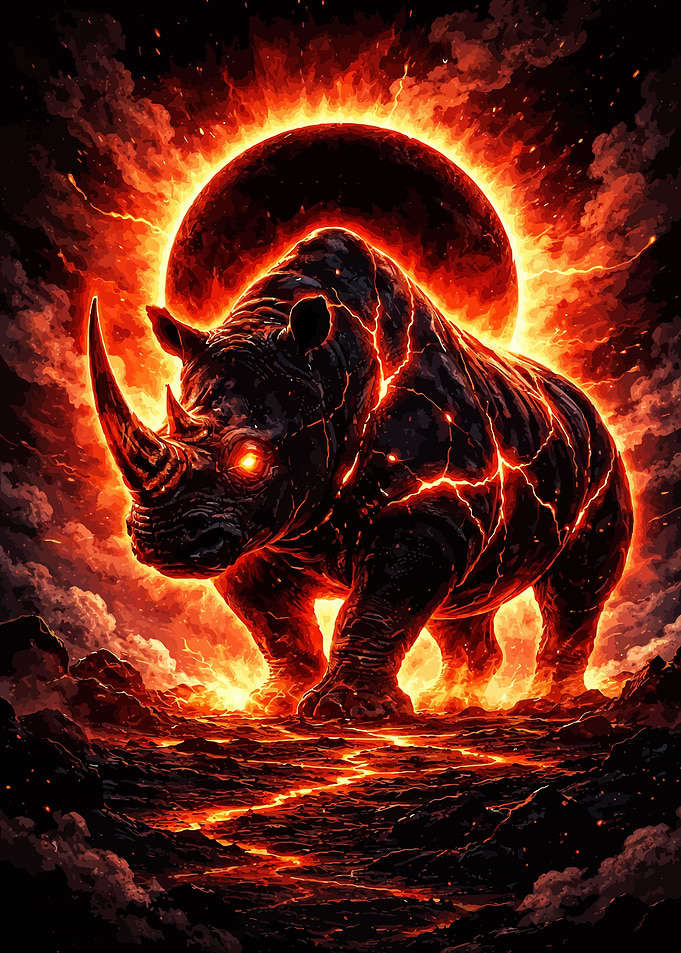 Fiery Rhinoceros with Solar Eclipse