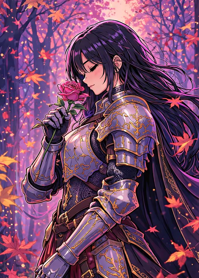 Anime Knight Smelling a Rose