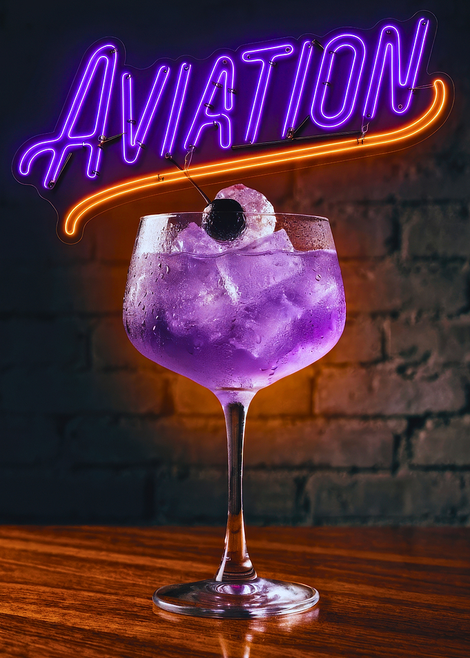 Neon Lit Aviation Cocktail Photography