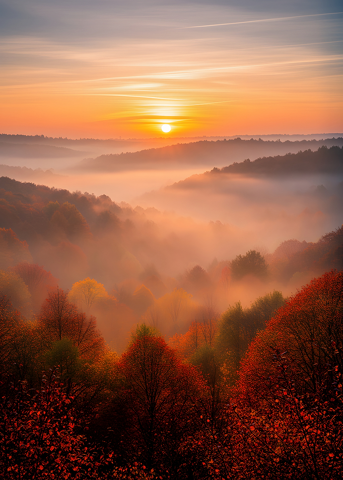 Misty Autumn Forest Sunrise