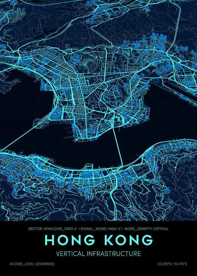 Neo-Hong Kong Tactical HUD Map - Victoria Harbour Cyberpunk Edition