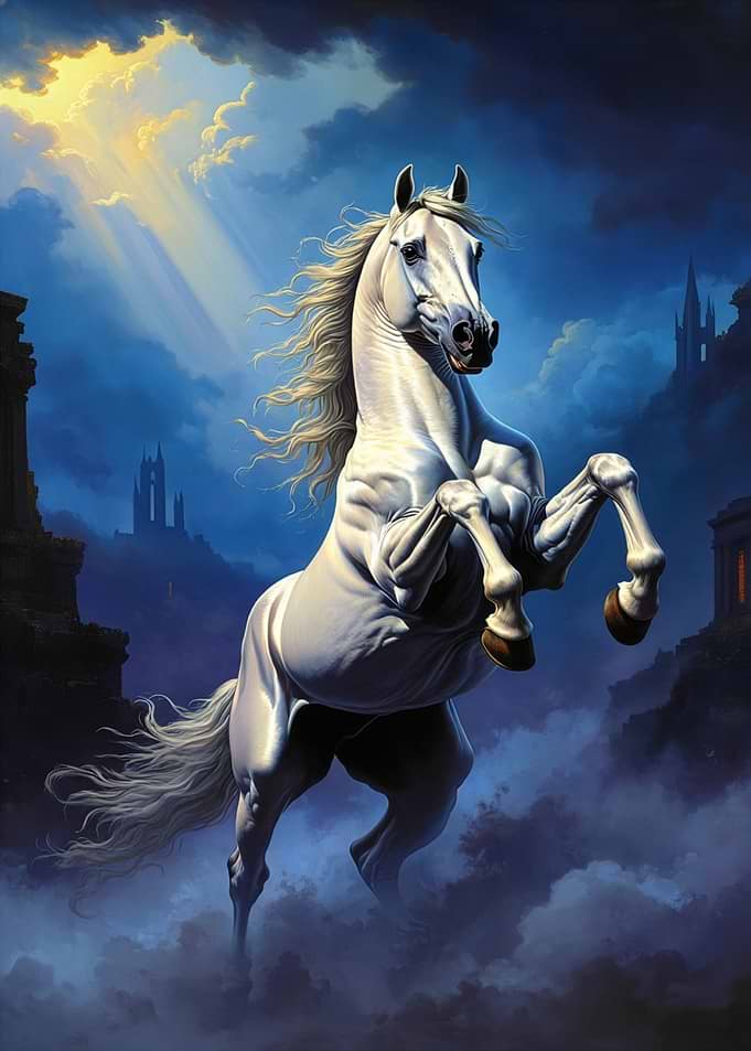 Majestic White Horse Rearing Up