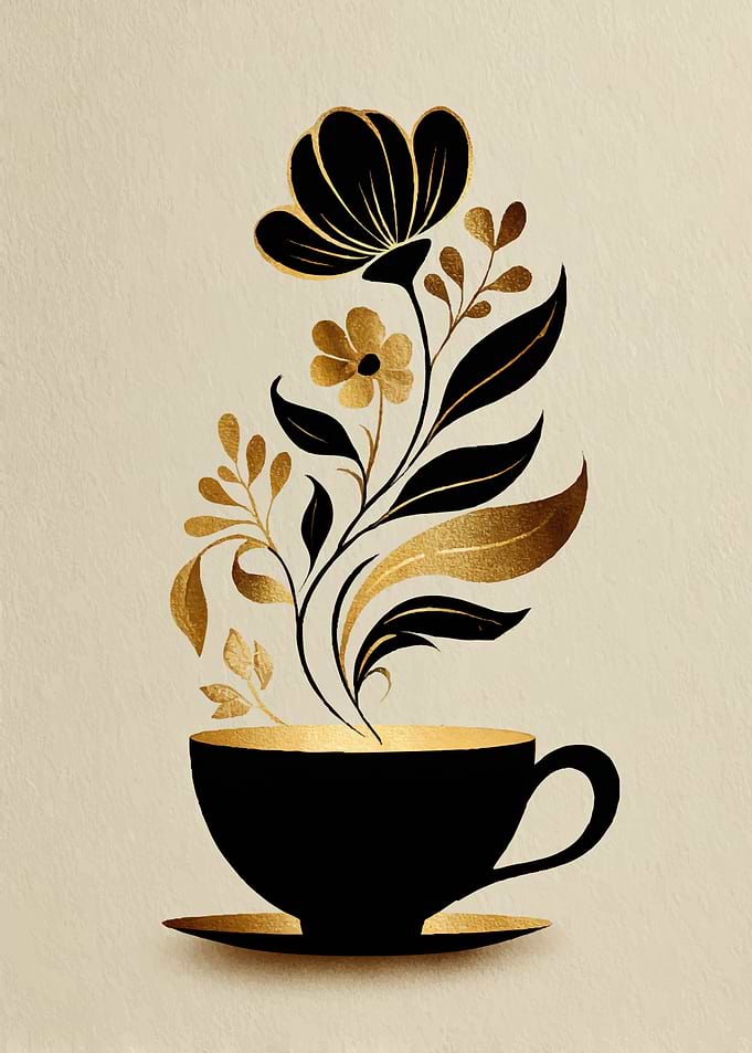 Black and Gold Floral Coffee Cup