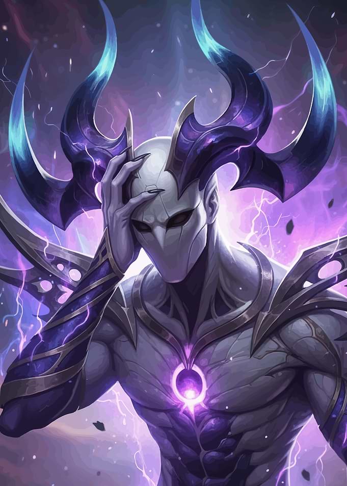 Mysterious Figure with Horns and Glowing Core