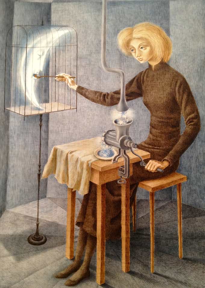 Remedios Varo Woman Grinding Moon in Cage