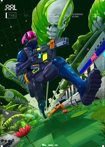 Sci-fi Soldier in Alien Jungle