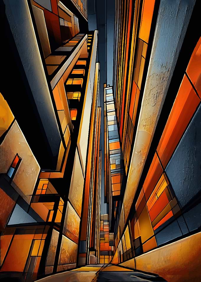 Abstract Cityscape with Geometric Buildings