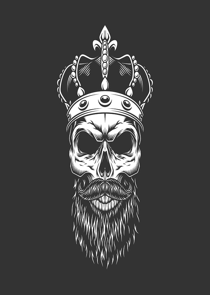 King Skull with Crown and Beard