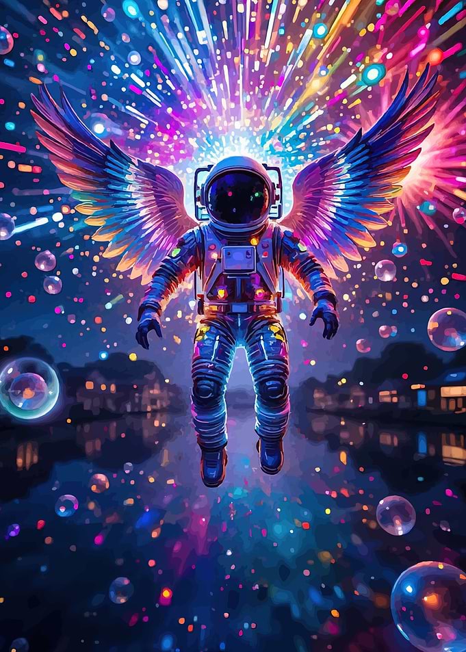 Astronaut with Angel Wings in Space