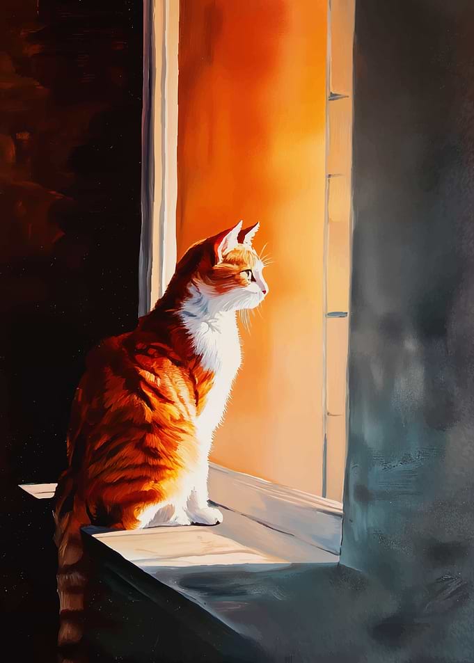 Cat sitting on a windowsill in sunlight