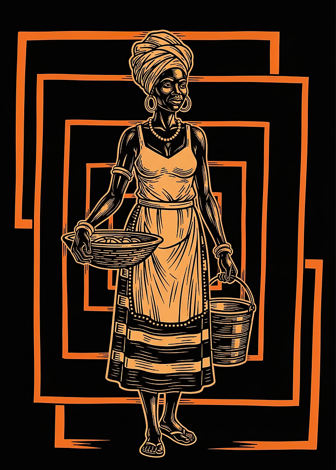 African Woman with Basket and Bucket