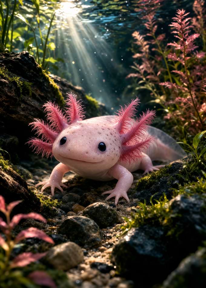 Cute Axolotl in Underwater Nature