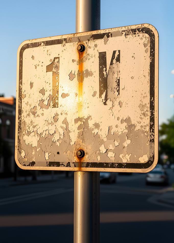 Worn Sign with Number 1