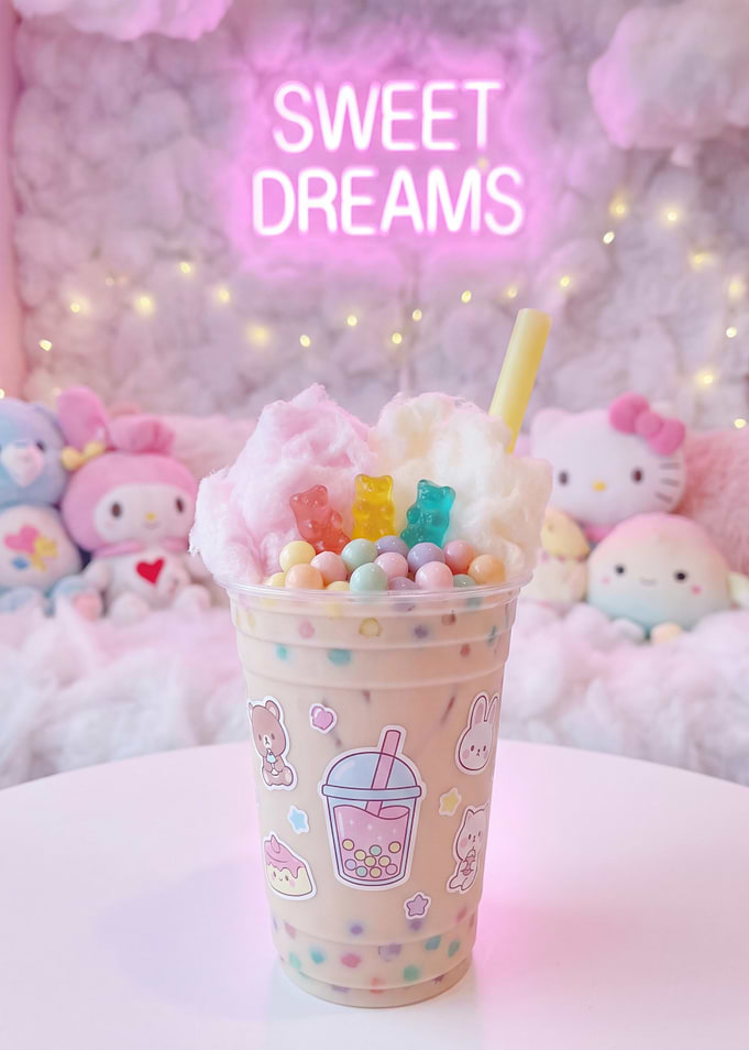 Cute Bubble Tea with Cotton Candy