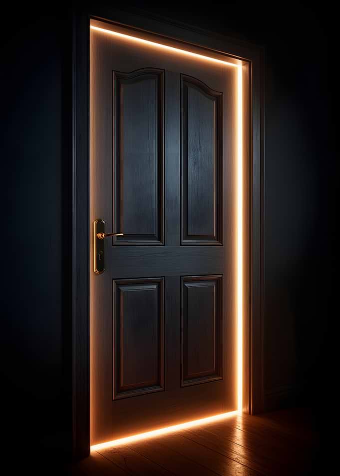 Glowing Doorway in Dark Room
