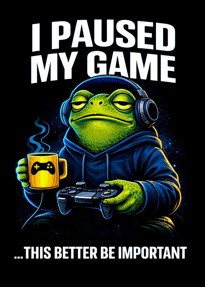 Frog Gamer Pauses Game for Coffee