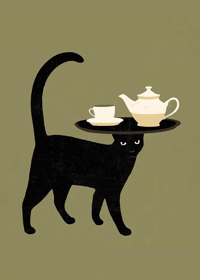 Black Cat Serving Tea
