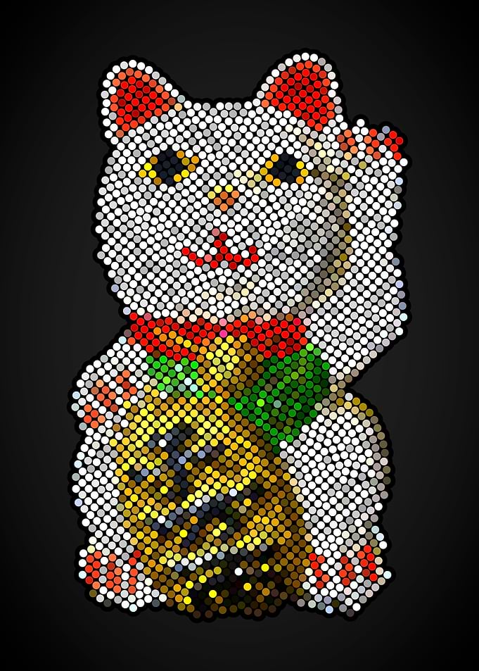 Maneki Neko Dot Art — Japanese Lucky Cat Pointillism Design
