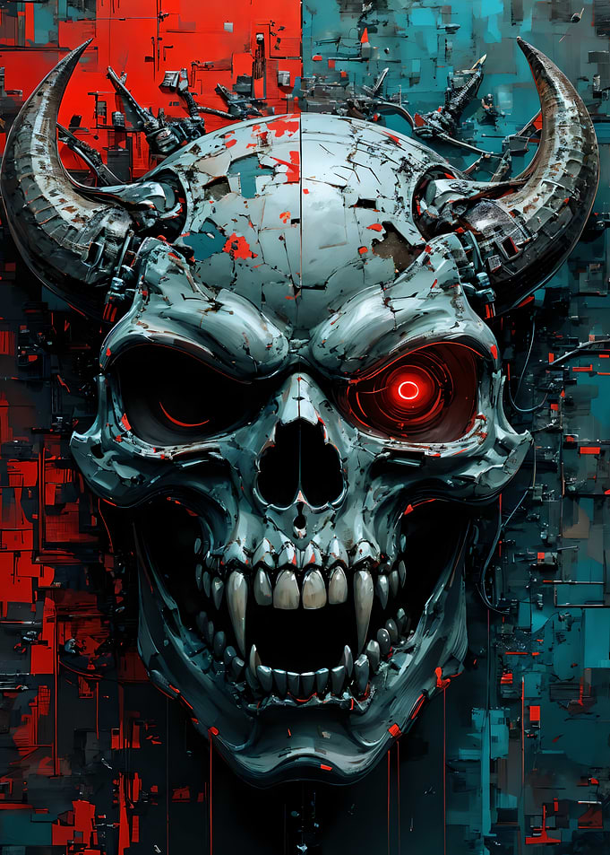 Cyberpunk Skull with Red Eye