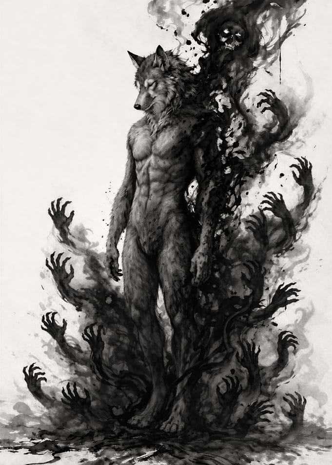 Werewolf Emerging from Shadows