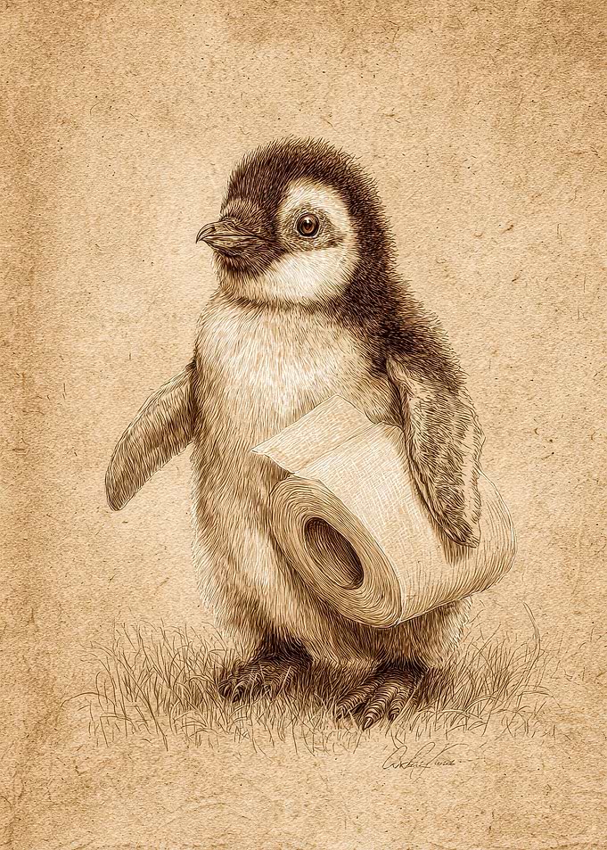 Penguin Holding Toilet Paper