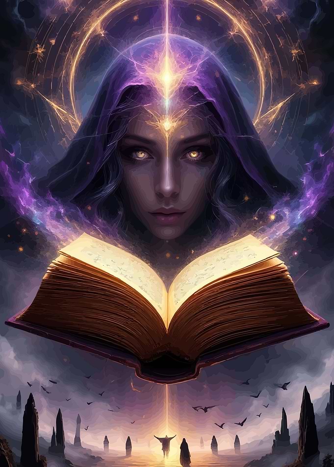 Mystical Sorceress and Ancient Tome