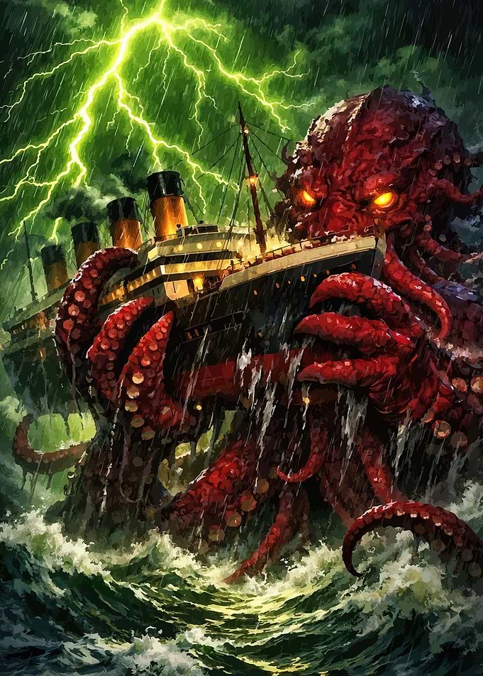 Kraken Attacks Titanic in Storm