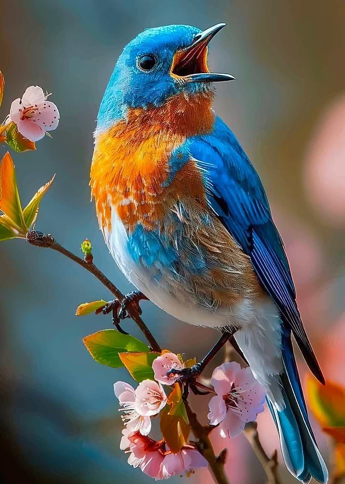Bluebird singing on a branch