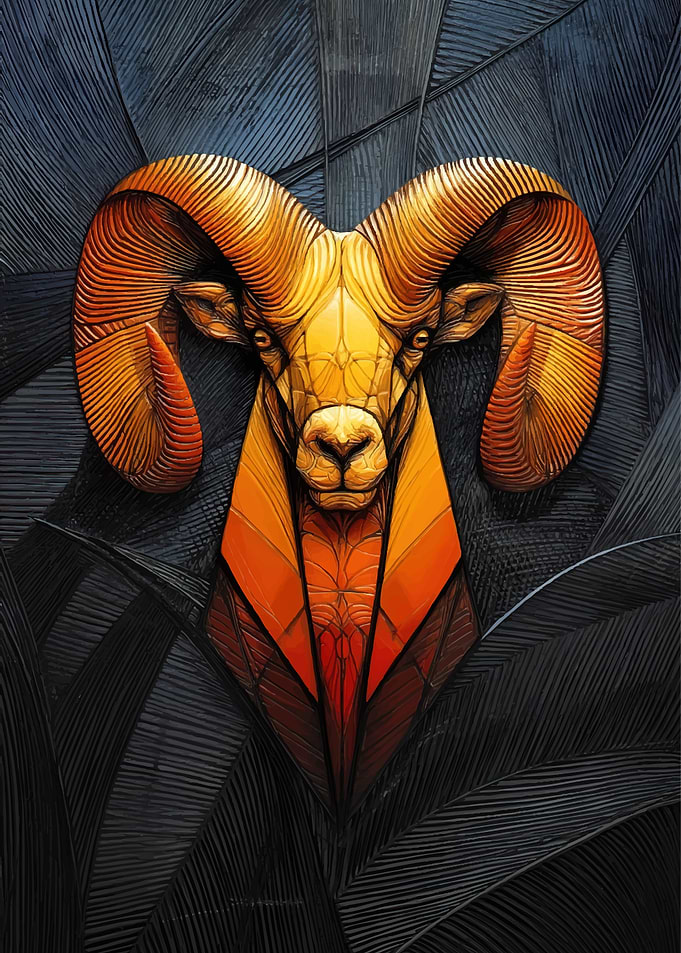 Golden Ram Head with Dark Background