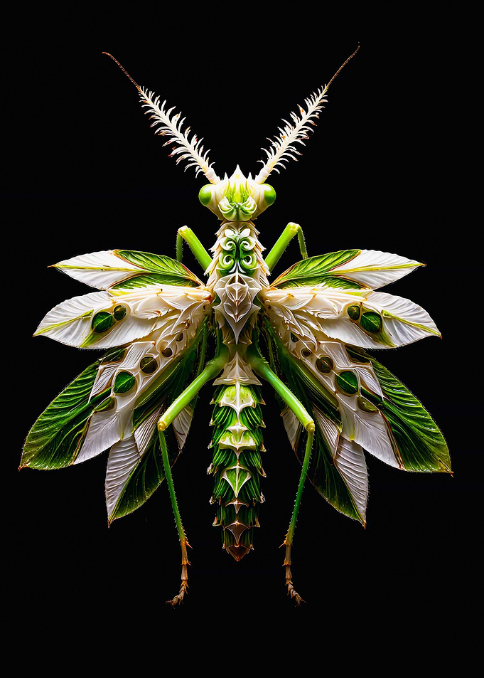 Symmetrical Green White Mantis Photography