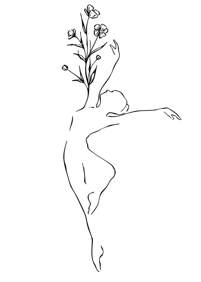 Dancer with Flowers Line Art