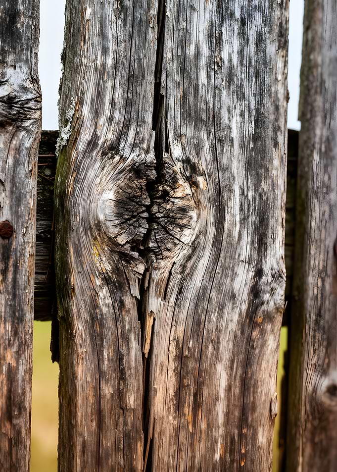 Close-up of weathered wooden fence post