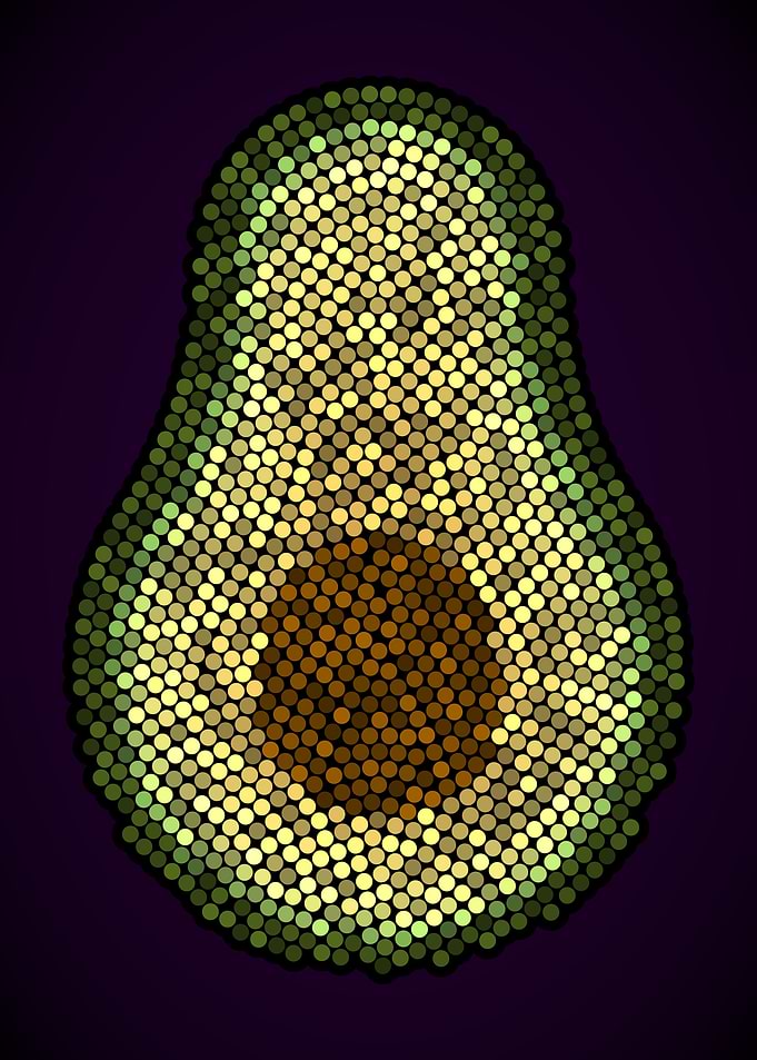 Avocado Dot Art — Pointillism Style Avocado Half with Pit
