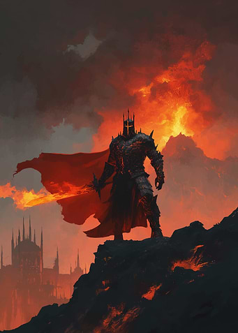 Dark Lord in Fiery Landscape