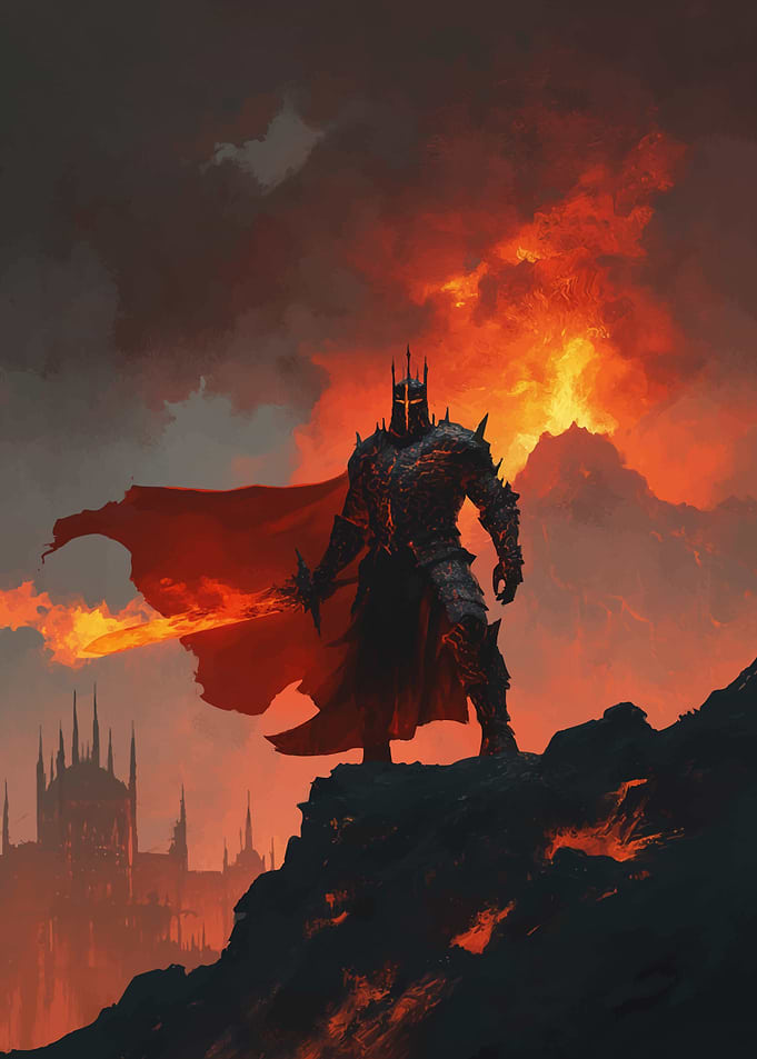 Dark Lord in Fiery Landscape